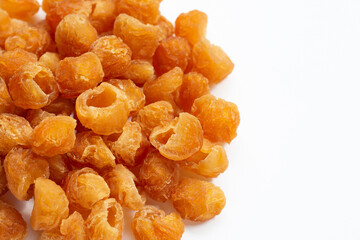 Dried longan on white background.