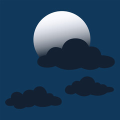 Moon night wallpaper design. Vector illustration of dark blue background and cloudy full moon view.