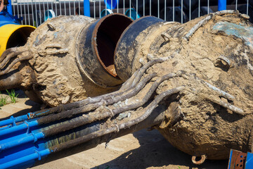 Underground ball valve for gas pipeline. Dismantling of gas industry equipment. Large diameter...