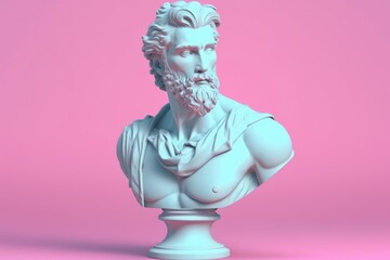 Sculpture of an abstract greek deity, done in the  pastel background colors. Generative AI.