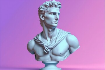 Sculpture of an abstract greek deity, done in the  pastel background colors. Generative AI.