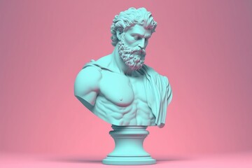 Obraz premium Sculpture of an abstract greek deity, done in the pastel background colors. Generative AI.