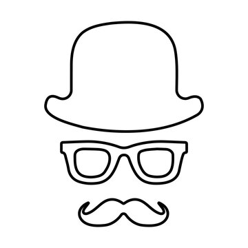 mustache hat glasses icon on white background, vector illustration.