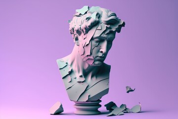 Sculpture of an abstract greek deity, done in the  pastel background colors. Generative AI.