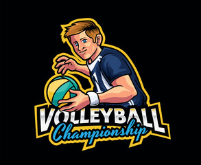 Fototapeta na wymiar Volleyball Mascot Logo Design. Champion Volleyball Player Mascot Illustration, Athletic Volleyball Win with Precision and Strength