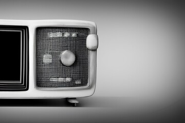 Fototapeta premium High contrast image of an old vintage TV with white noise on white wood - generative ai