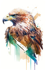 Eagle Watercolor Printable Wall Art, Multicolor Geometrical Animal Artwork. Generative AI.