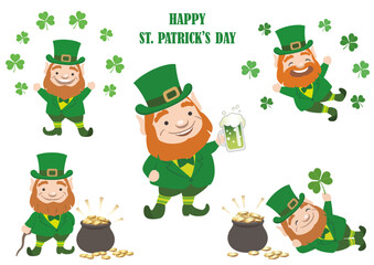 Vector St. Patrick’s Day Symbol Character Illustration Set Isolated On A White Background.