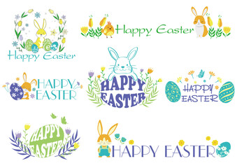 Fototapeta premium Happy Easter Vector Colorful Symbol Logo Set Isolated On A White Background. 