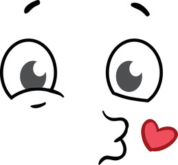 Kiss emoji. Comic face expression. Grateful emotion