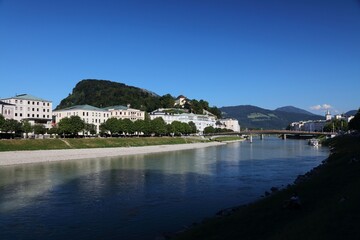Fototapeta na wymiar Salzburg city river view, Austria