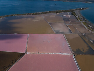 Pink lakes Salinas in the Dominican Republic birds view