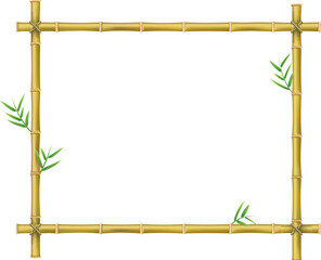 Bamboo frame wooden sticks and leaves rectangle framework tropical design realistic vector