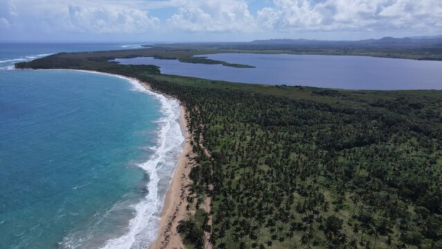 Big caribbean beach Esmeralda Miches Dominican Republic birds view