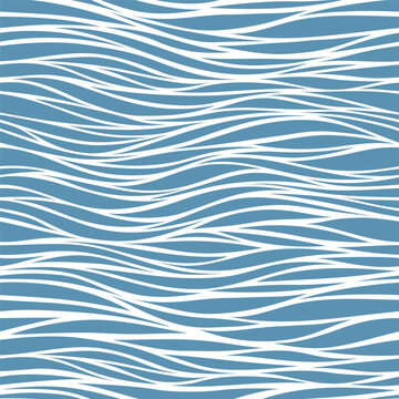 Seamless beautiful waves. Vector blue marine pattern. Stylized design
