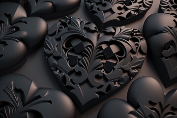 black hearts. Valentine day design concept. Love background. 3D rendering image.
