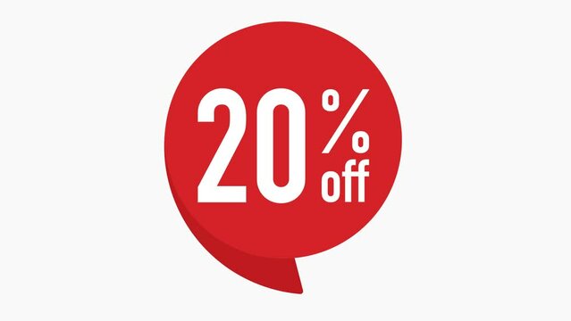 20 percent off. Red speech bubble with quote. Blog management. Concept poster for social networks, advertising, banner. Flat design. 4K animation
