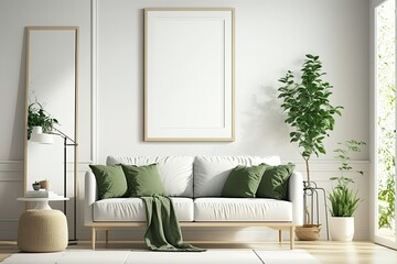 Minimalist living room with big frame sofa and plant Made With Generative AI