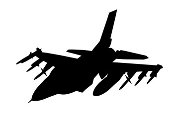 Black silhouette of plane, isolated.  Aircraft. Fighter.Rocket. War