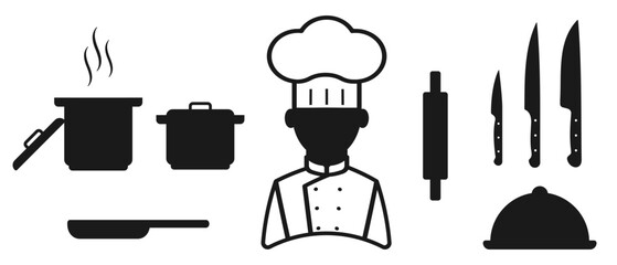 Chef icon set. Collection of cooking kitchen utensils symbol