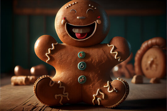 Gingerbread, Sweet. Gingerbread In The Form Of A Man With A Smiling Face.