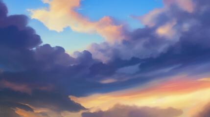 Naklejka na ściany i meble 清涼感のある空と雲　さわやか　夏　春 　アニメ調 Cool anime-like sky and clouds Refreshing Summer Spring