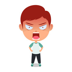 Very angry boy with blushing face