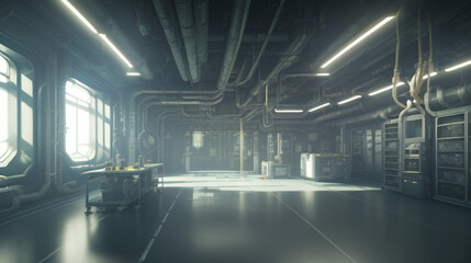 Obraz premium 光の指す無人の工場 製作所 The unmanned factory where the light points