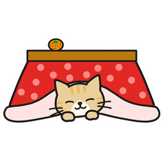 こたつでほっこり眠るハチワレ茶トラ猫