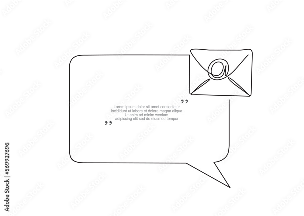 Poster continuous one line drawing of email message and speech bubble. trendy line art vector on a white ba