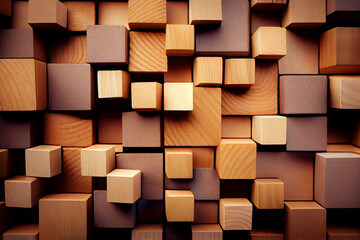 Pattern from wooden blocks of cubes. Wooden background.