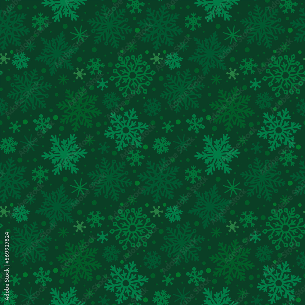 Wall mural christmas background with green snowflakes