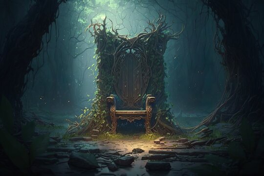 Throne of iron and wood, intricate design