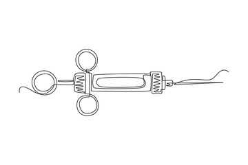 Continuous one line drawing Dental Syringe. Dental health concept. Single line draw design vector graphic illustration.
