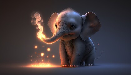  an elephant with a glowing trunk and tusks is sitting on the ground with its trunk in the air and its trunk in the air.  generative ai