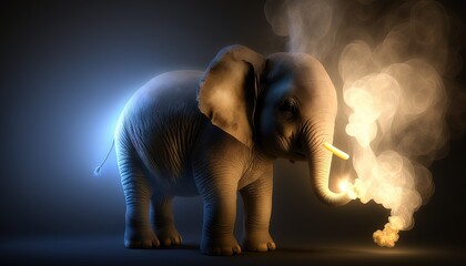  an elephant is standing with its trunk in its mouth and it's trunk in the air with its trunk out and it's trunk in the air.  generative ai