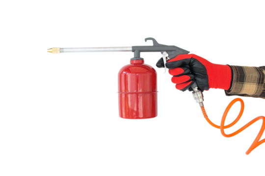 flushing gun in the hand of a worker, on an isolated background, cut out - Powered by Adobe