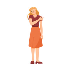 Woman Character Suffering from Pain or Ache in Her Shoulder Vector Illustration