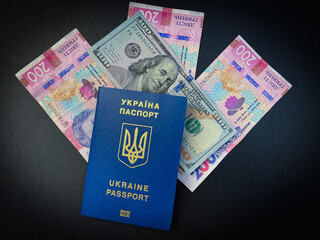 Passport and money. Сountry passport and money. Ukrainian passport.