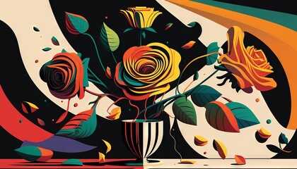  a painting of a vase filled with flowers on top of a table next to a vase filled with flowers on top of a table next to a vase with flowers.  generative ai
