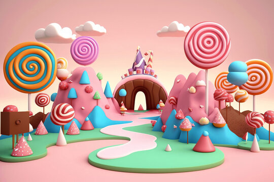 Colorful candy land. Generative ai.