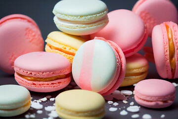 Obraz premium verschiedene Macarons auf weißem Hintergrund. Bunte französische Desserts - Generative Ai