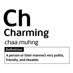 Charming English Word definition digital print design for t-shirts and wall art poster on Transparent Background