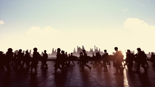 People Crowd Walk 3D Video Animation