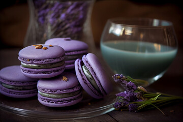 Obraz na płótnie Canvas lila Macarons auf weißem Hintergrund. Bunte französische Desserts - Generative Ai