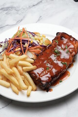 BBQ pork rib with fries