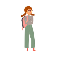 Angry Girl with Backpack Bullying Somebody Abusing the Weak Vector Illustration