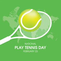National Play Tennis Day vector. Tennis racket and ball icon vector on green background. February 23. Important day