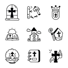 A Bundle of Christianity Doodle Icons 

