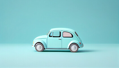Fototapeta na wymiar Classic tiny car on blue background. copy space text blank area